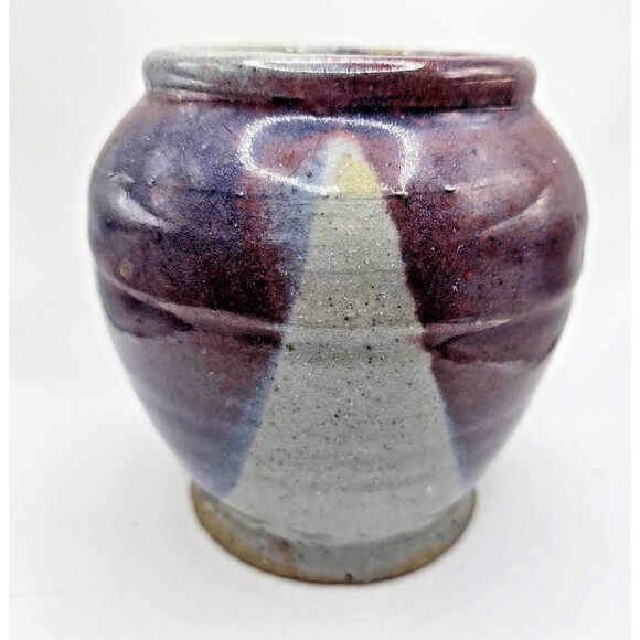Studio Pottery Handmade Stoneware Purple Plum Grey Glaze Vase Signed - Picture 1 of 9